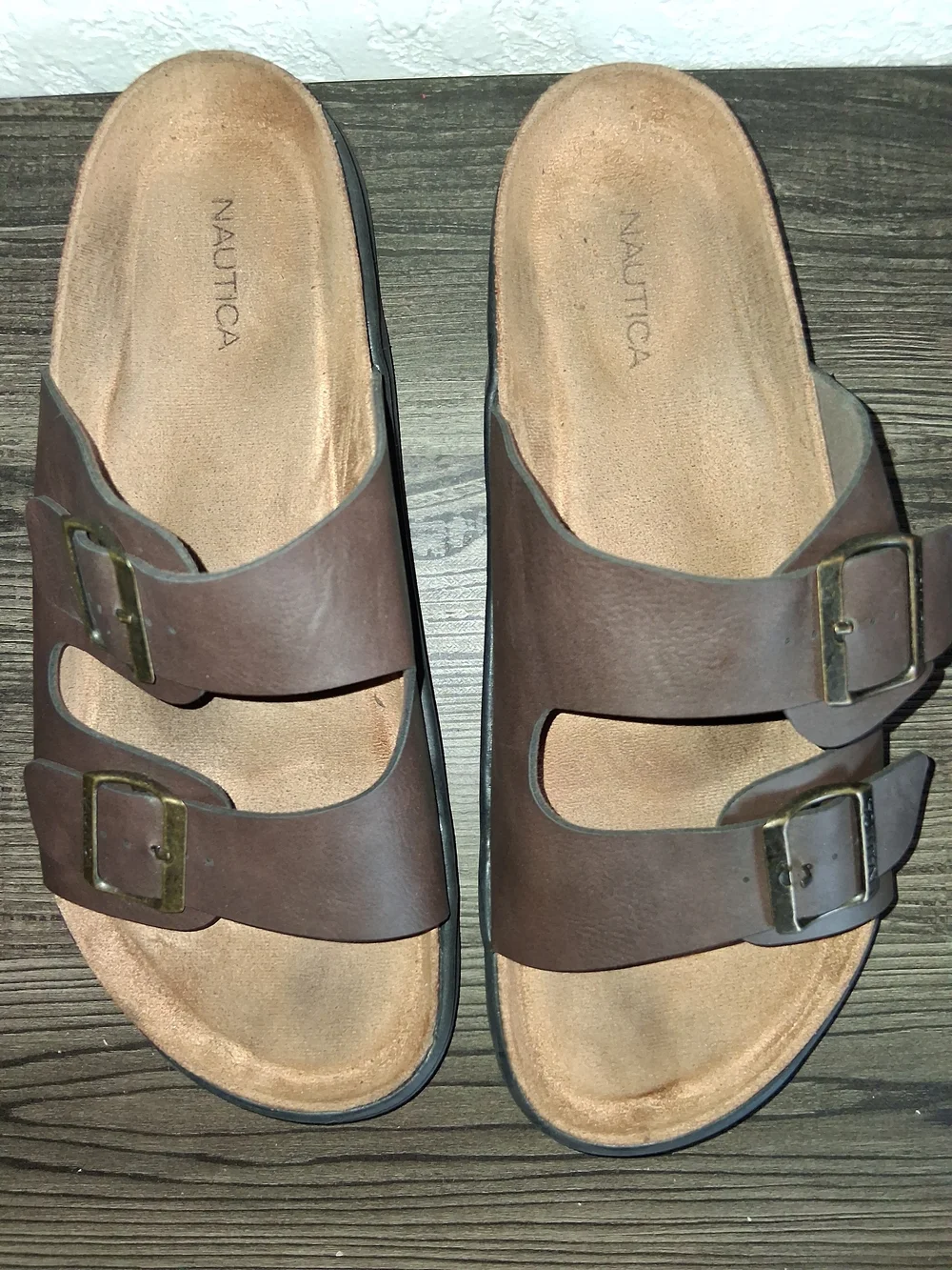 Nautica Men's Brown Double Buckle Slide Sandals